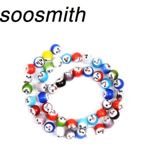 Colorful Flat Round Smile Face Glass Beads Lampwork Stone Bead For Jewelry Making Handmade Charm Bracelet Diy Fashion Necklace