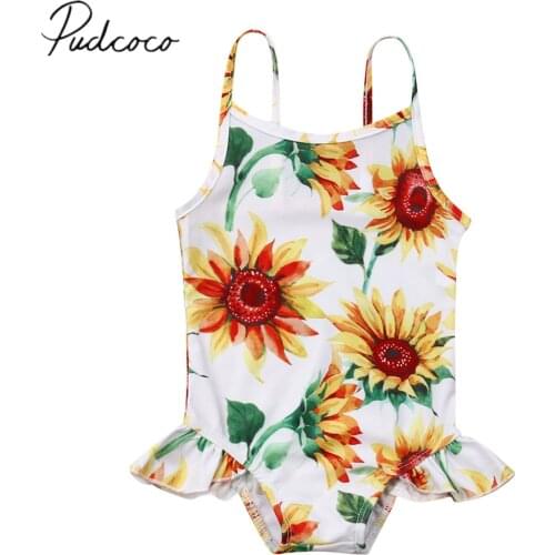 2019 Summer Swimsuit Infant Kids Baby Girls SunFlower Sling Swimwear Romper Bathing Ruffled Sleeveless One Piece Beach Clothes