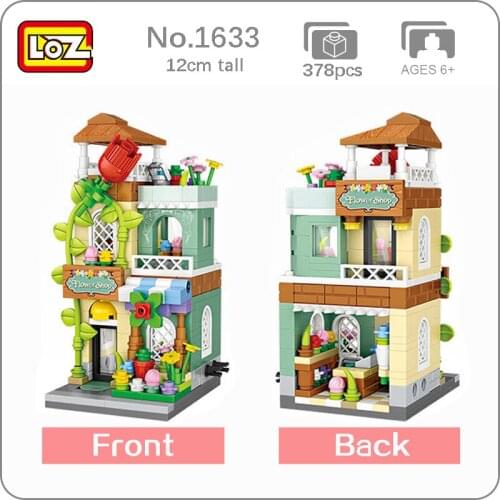 LOZ 1633 City Street Flower Plant Shop Store Architecture 3D Model DIY Mini Blocks Bricks Building Toy for Children no Box