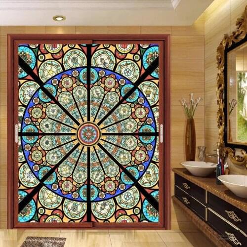 2019 new custom size Church frosted stained glass window film Static Cling home foil door sticker PVC self-adhesive window films