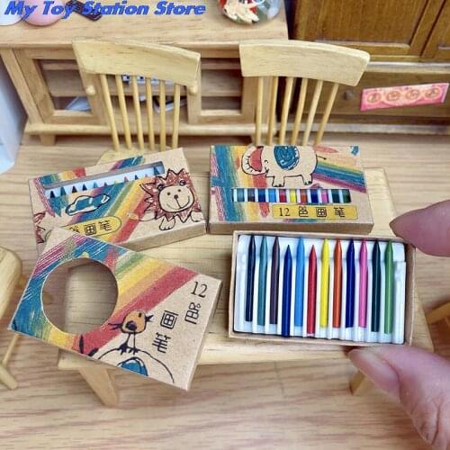 1 Set 12colours Mini Dollhouse Miniature Crayon Doll House Accessories for 1:6 or 1:12 dollhouse dolls house decoration