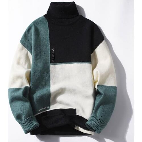 New Winter Thick Warm Turtleneck Men Sweater Fashion Patchwork Mens Christmas Jumper High Quality Mens Pullover Sweaters Tops