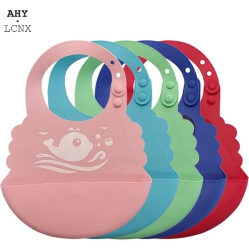 Cute Infant Baby Bibs Waterproof Soft Silicone Bib Kids Toddler Feeding Saliva Towel Cartoon Adjustable Children Apron Pocket