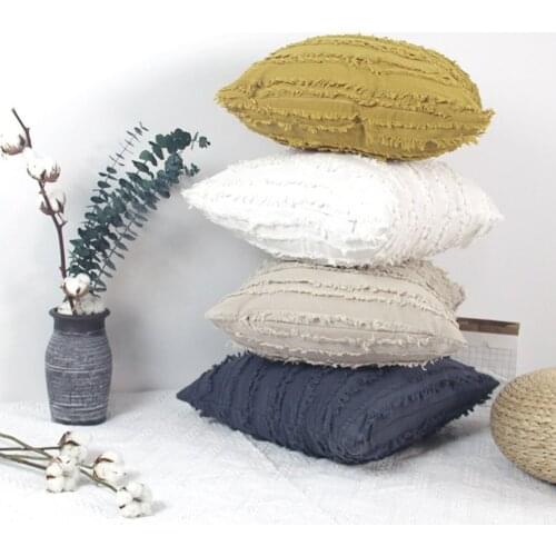 New Cotton Linen Pillowcase Tassel Jacquard Fine Stitch Perfect Workmanship Living Room Sofa Car Decorative Home Throw Pillows