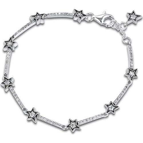 Celestial Stars Bracelet Argent 925 Sterling Silver Clear CZ Link Chain Bracelets for Women Fine Jewelry Gift Wholesale