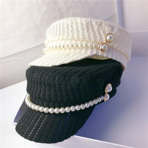 202107-JX new spring summer plaid pearl button street lady service hat women leisure visors cap