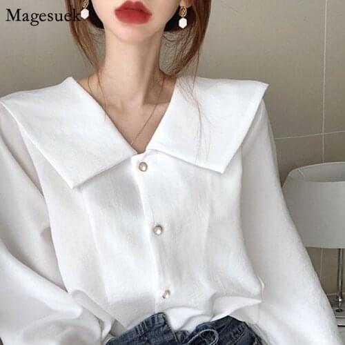 Autumn New Cotton White Blouse Women Casual Elegant Office Lady Blouse Top Femme Loose Long Sleeve Button Up Shirts Women 12107