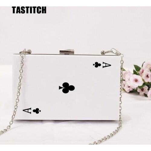 Poker Shape White Acrylic Clutch Wedding Party Box Bag WomenS Girl Fashion Shoulder Bags Chain Handbags Purse Clutches 2020
