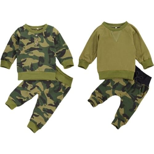 FOCUSNORM Fashion Kids Boys Clothes Sets Camouflage Print Long Sleeve Pullover Sweatshirt Tops Pants 0-3Y