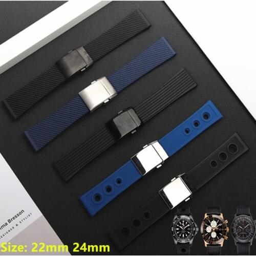 Brand quality 22mm 24mm Black Blue soft Rubber Watch band For Breitling Strap for NAVITIMER WORLD belt for Avenger watchband