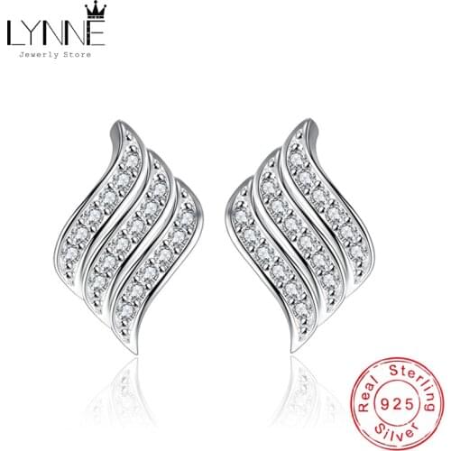 New Fashion Party Elegant Feather Stud Earrings 925 Sterling Silver Wings Rhinestone Collar Ear Stud Women Jewelry Birthday Gift