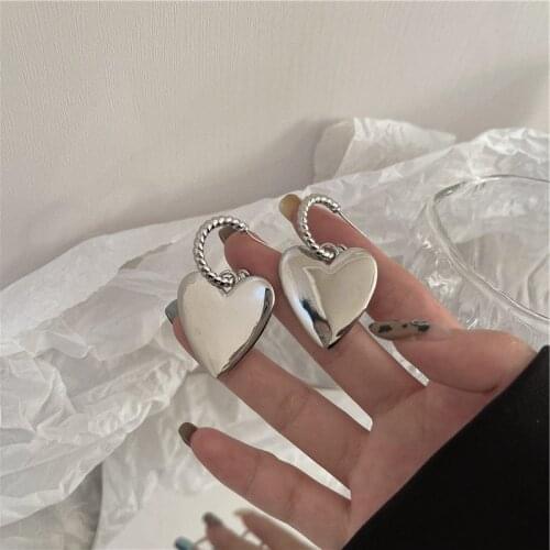 Retro temperament Simple Trendy Three-dimensional Heart Pendant Dual Purpose Circle Metal Earrings for Women Girls Jewelry Gifts