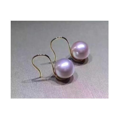 Free shipping>>>>noble jewelry charming pair of 10-11mm round south sea lavener pearl earring yellow gold14k