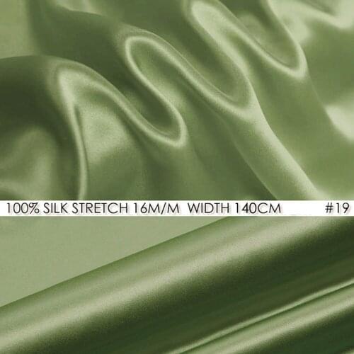 SILK STRETCH SATIN 140cm width 16momme Pure Silk For Sewing Dress Slightly Stretch Shiny Satin Fabric Light Olive 19