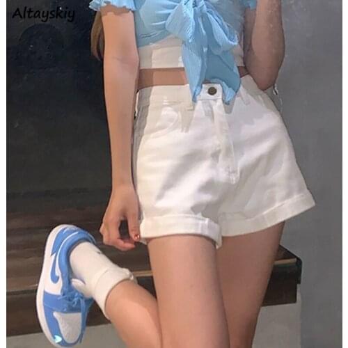 Shorts Women Denim Solid Wide Leg High Waist All-match Basic Streetwear Streetwear Fashion Summer Korean Style Girls Ins Thin