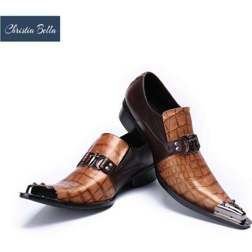 Christia Bella Snakeskin Genuine Leather Handmade Fashion British Business Suits Mens Shoes Gold Tip Toe Mens Party Dress Shoes