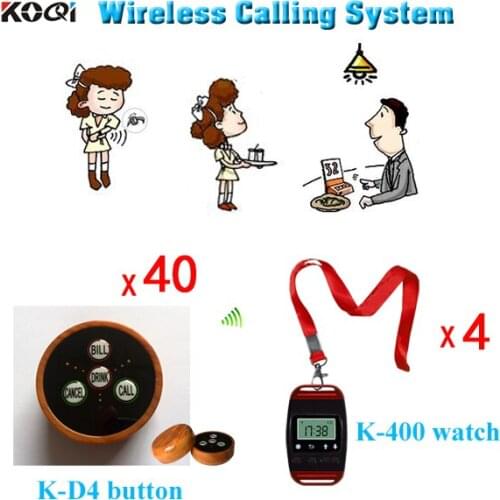 Table Buzzer Call System Customized Hot Sell Wireless Restaurant Equipment (4pcs watch+40pcs caller)