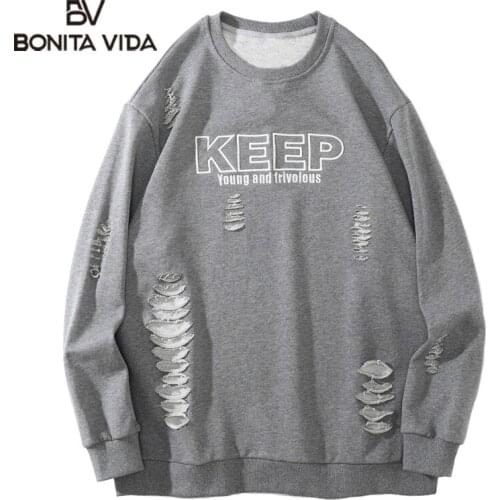 Bonita Vida Oversize Hole Hoodies Men 2021 Japanese Style Streetwear Fashion Harajuku Hip Hop Sweatshirt Long Sleeve Casual Tops