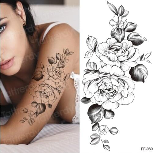 Sunflower temporary tattoo black henna fake tattoo flower rose peony drawing sketches tattoo designs sexy for women girls men