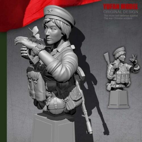 YuFAN GK Statue White Model Handmade Original 1/18 Chinese Female Soldier Resin Figure Bust 2021 Unpainted Kits