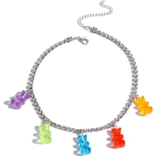 Jewelry simple temperament claw chain diamond necklace lovely jelly candy Bear Pendant Necklace