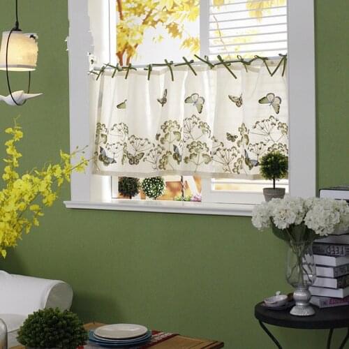 Pastoral Embroidered butterfly&Floral Polyester/Cotton Coffee Curtain Decorative Dust-proof Lacing Curtain 55cm Height