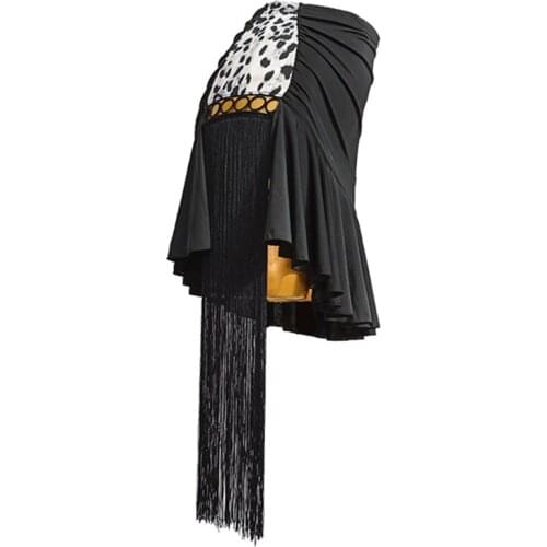 Latin dance skirts women adult new skirt leopard print tassel skirt ballroom dance practice skirt