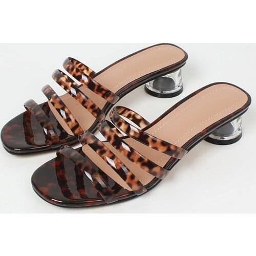 Womens sandals, 2021 summer new square head PVC leopard print middle heel sandal fashion casual wear 36-41