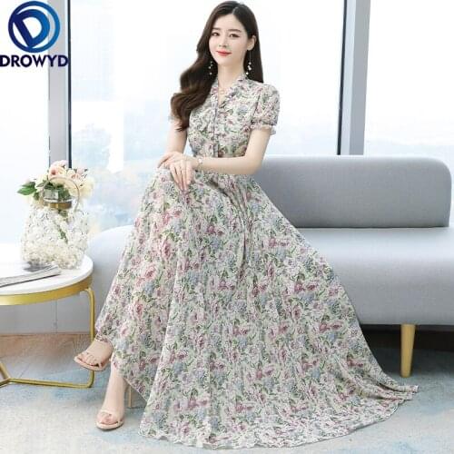 Women Maxi Floral Chiffon Dress Summer 2021 Boho Retro Elegant Casual Party Night Vacation Fairy Runway Long Vestidos Korean New