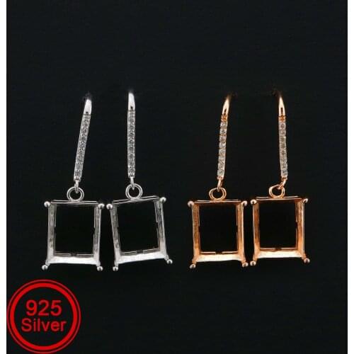 1Pair 8x10MM Rectangle Hook Earrings Settings Rose Gold Plated Solid 925 Sterling Silver Bezel DIY Supplies 1706059