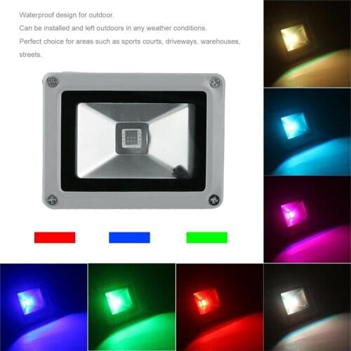 1pcs Floodlights 10W RGB LED Flood Light Outdoor Lighting Color Changing RGB Remote Control spotlight 85-265V IP65 US Plug