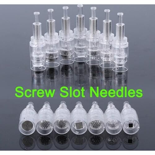 10pcs Screw Slot Derma Pen Needle Screw Cartridge 9 / 12 / 36 / 42 pin Round 3DL 5DL Nano Microneedling Electric MTS Cartridges