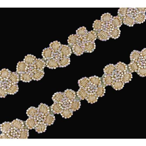 10Yard Handmade Beaded Rhinestone Applique Trimming Hot Fix Luxury Crystal Chain Applique Accessories For Girl Wedding Dress