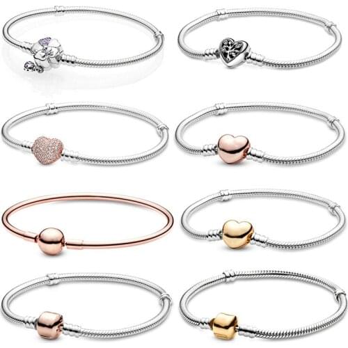 100% 925 Sterling silver carat Pan bracelet shop surface clear bracelet fit charm beads bracelet