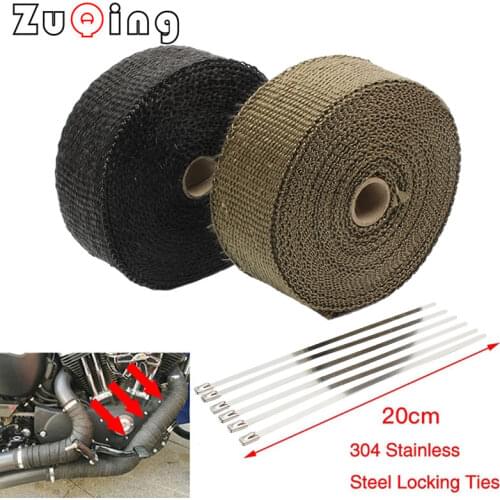 2.5cm*5M Motorcycle Exhaust Thermal Wrap Roll Heat Wrap For Fiberglass Heat Shield Tape With Stainless Ties