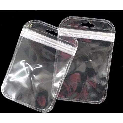 200Pcs/lot Crystal Clear Zip Lock Plastic Bag Pouches With Hang Hole Transparent Round Corner Plastic