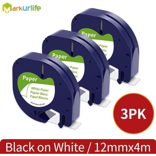 3PCS 91330 LT Label Tape 12mm*4m Compatible For Dymo Letratag Plastic 91200 91331 91201 12267 18769 18771 For LT-100H LT-100T