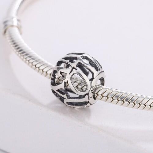 925 Sterling Silver I Love You Script Openwork Bead Pendant Charm Bracelet Fashion Jewelry DIY Making For Original Pandora