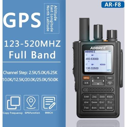 ABBREE AR-F8 GPS 6 Bands(136-520MHz) 8W 999CH VOX DTMF SOS LCD Color Display Amateur Ham Two Way Radio Walkie Talkie