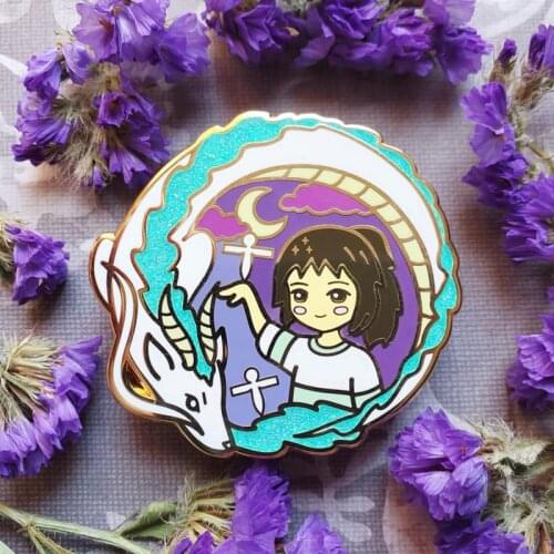 Spirited Away Chihiro and Haku Dragon Enamel Brooch Pins Badge Lapel Pin Brooches Collar Jacket Fashion Jewelry Accessories