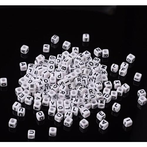 About 300pcs/50g Cube White Alphabets A~Z Acrylic Beads 6x6x6mm for jewelry making Bracelet Necklace Accessories