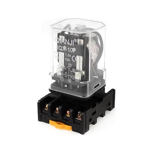 DC12V Coil Power Relay DPDT 8pin 35mm DIN Rail Mounted JQX-10F w Socket Base