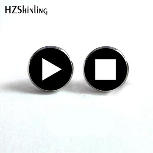 ED-0026 New Arrival Button Power Earrings Glass Dome Buttons Multimedia Play and Stop Record Stud Earrings Wholesale HZ4