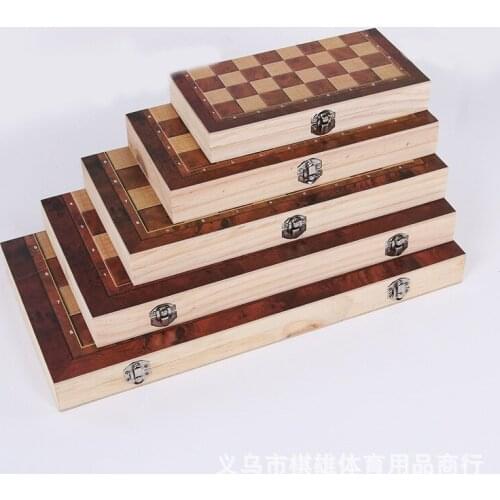 Hot sale! large size 3-in-1 function High Quality Wooden International Chess checkers Set Board Game Foldable Portable Kids Gift