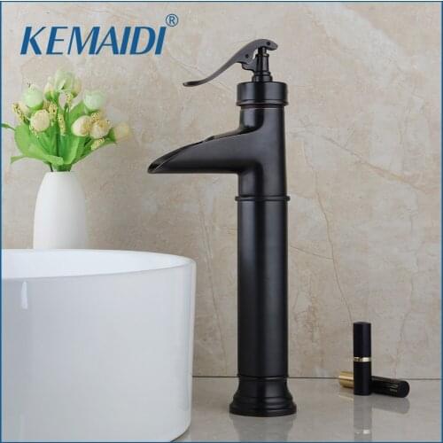 KEMAIDI Deck Mount ORB Black Faucets Vanity Vessel Sinks Mixer Tap Cold And Hot Water Faucet Waterfall Bathroom Faucets&Tap