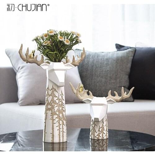 NORDIC RESIN CREATIVE ELK FLOWERS VASE HOME DECOR LIVING ROOM DEER HEAD VASES CRAFTS ROOM DECORATION CHRISTMAS RESIN FIGURINE