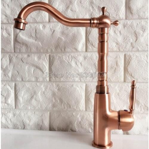 360 Swivel Spout Kitchen Faucet / Red Copper Single Handle Single Hole Deck Mounted Vessel Sink Mixer Taps Wnf413