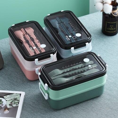 Stainless Steel Lunch Bento Box Plastic For School Kids Office Worker Double Layer Microwave Heating Split Container Food Box