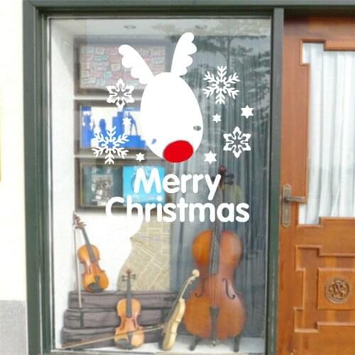 Cartoon Reindeer Snowflakes Merry Christmas Wall Stickers For Shop Home Decoration Vinyl Window Decals Xmas Festival Wall Art