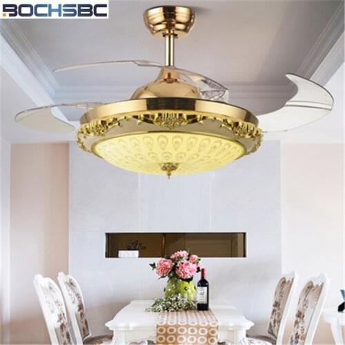 BOCHSBC Invisible Plastic-art Ceiling Fan Light With LED For Restaurant Living Room Bedroom European American Electric Home
